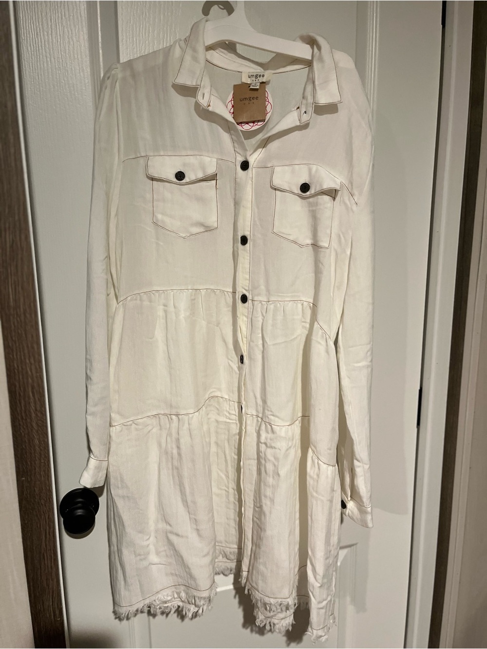 Umgee Cream Button-Front Tiered Shirt Dress. NWT
